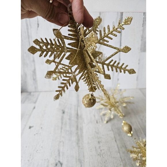 Vintage Gold sparkle snowflake ornament decor large - Picture 3 of 11